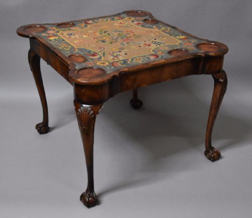 Early 20thc Walnut Card/games Table in the Queen Anne Style of Fine Quality