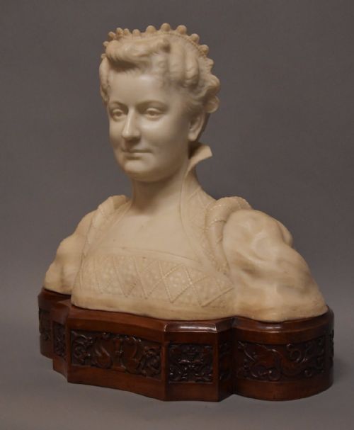 Late 19thc Life Size Renaissance Style Italian Carrara Marble Bust of a Noblewoman on Base