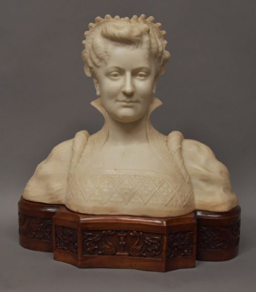 fig 1. Late 19thc life size Renaissance style Italian carrara marble bust of a noblewoman on base