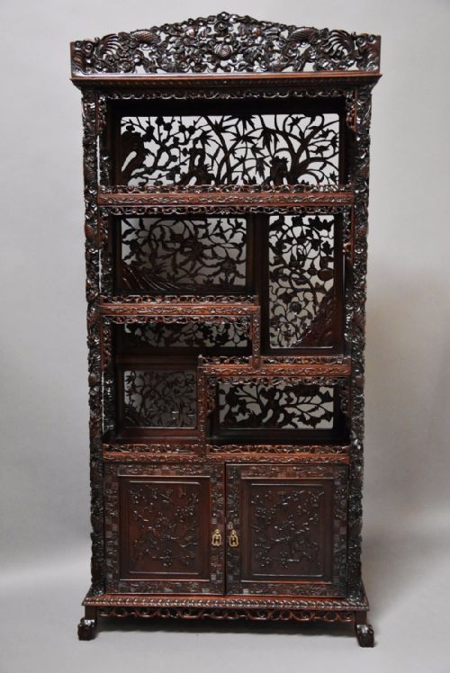 fig 1. Late 19th century Chinese superb quality carved padouk display cabinet