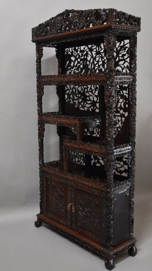 fig 2. Late 19th century Chinese superb quality carved padouk display cabinet