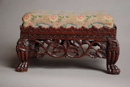 Late 19th Century Anglo Indian Carved Padouk Foot Stool