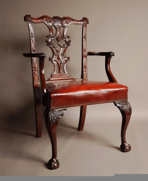 Superb Mahogany Open Armchair in the Chippendale Style
