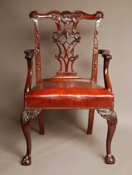fig 1. Superb mahogany open armchair in the Chippendale style