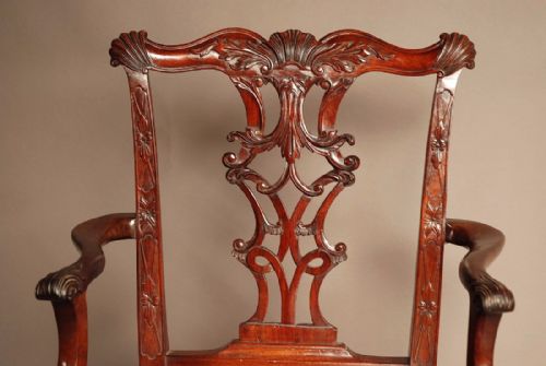 fig 2. Superb mahogany open armchair in the Chippendale style