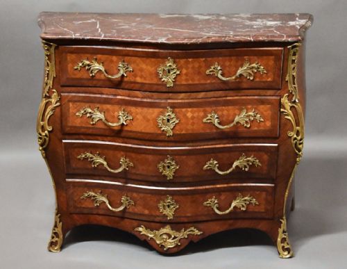 fig 1. 19th century French Kingwood bombe serpentine commode with marble top