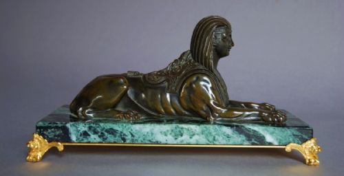 fig 1. Fine quality 19thc bronze sphinx on green marble base