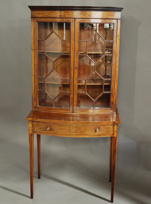 Edwardian Inlaid Mahogany Bow Front Glazed Display Cabinet