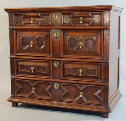 fig 1. Late 17th century oak moulded front chest of drawers