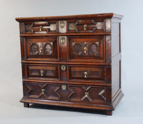 fig 2. Late 17th century oak moulded front chest of drawers