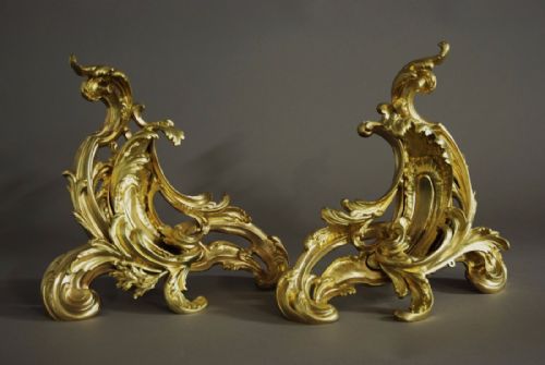 Pair of Late 19thc Highly Decorative Ormolu Chenets in the Rococo Style