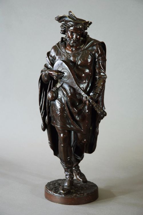 Superb Late 19th Century French Bronze Figure of a Lute Player
