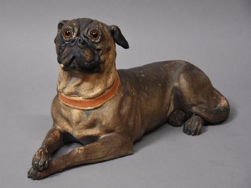 Austrian Late 19th Century Reclining Terracotta Pug Dog