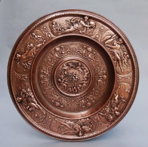Large Highly Decorative 19thc Cast Copper Charger Depicting Signs of the Zodiac