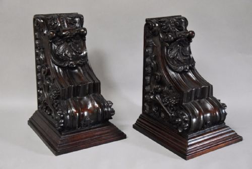 Large Pair of 19th Century Decorative Carved Mahogany Architectural Brackets