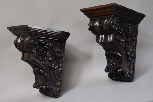 fig 1. Large pair of 19th century decorative carved mahogany architectural brackets