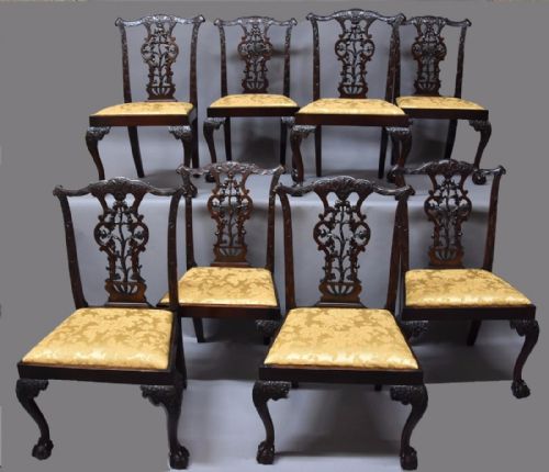 Superb Set of Eight 19thc Chippendale Style Mahogany Dining Chairs by Charles Baker, Bath