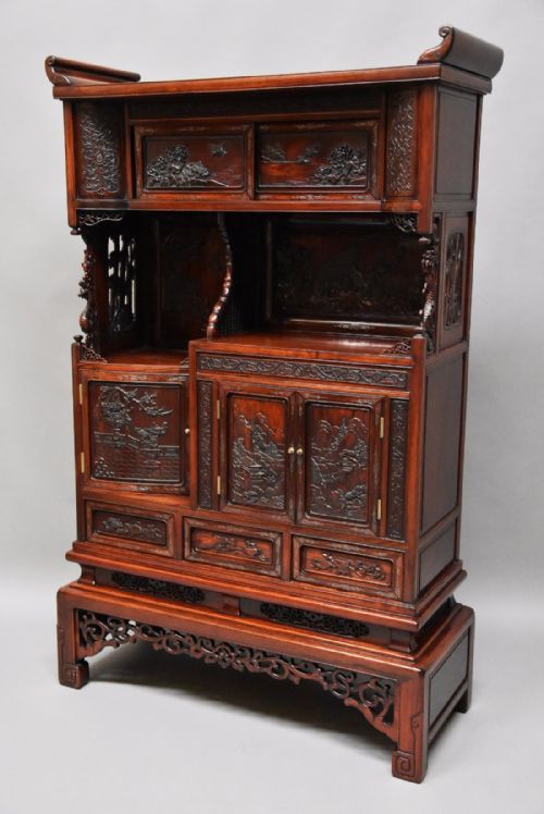Superb Quality 19thc Finely Carved Japanese Meiji Period Padouk Shodana