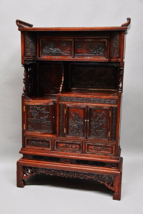 fig 1. Superb quality 19thc finely carved Japanese Meiji period padouk Shodana