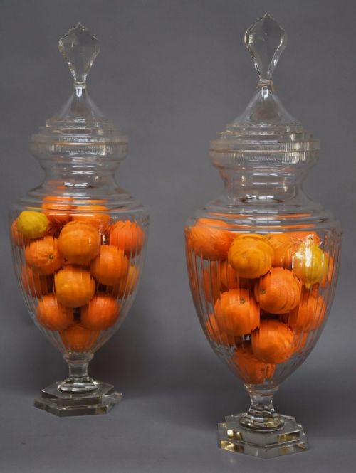 Large Pair of Highly Decorative Edwardian Cut Glass Lidded Jars