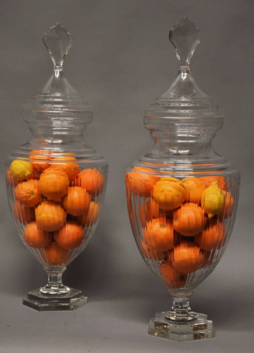 fig 1. Large pair of highly decorative Edwardian cut glass lidded jars