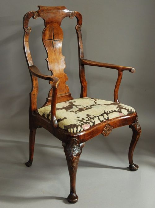 Dutch Late 19thc Walnut & Beech Armchair in the 18thc Style of Superb Patina