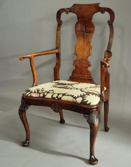 fig 1. Dutch late 19thc walnut & beech armchair in the 18thc style of superb patina