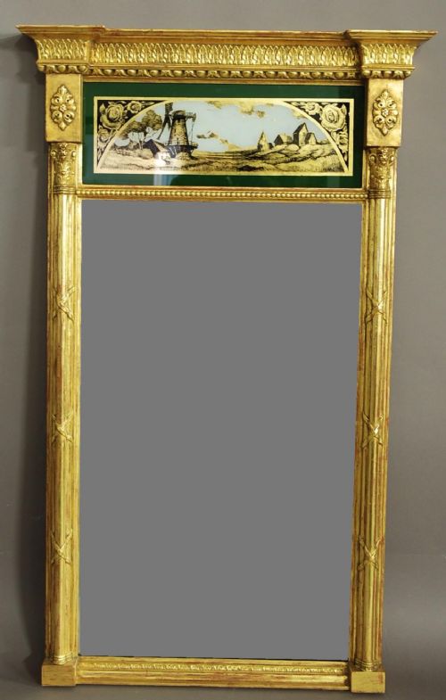Regency Style Eglomise Giltwood Pier Mirror