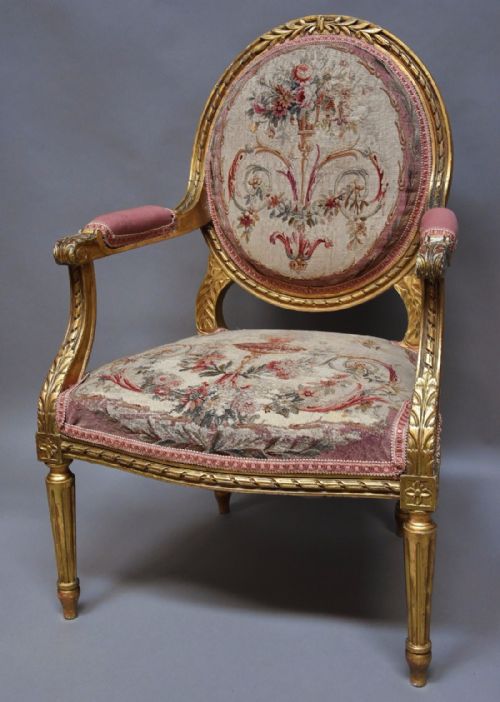 fig 2. Pair of French 19thc Louis XVI style giltwood armchairs with original Aubusson tapestry