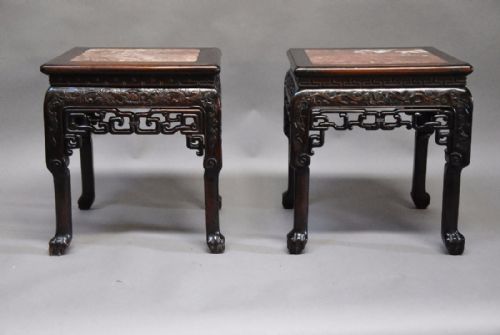 Late 19thc Matched Pair of Square Chinese Pot Stands