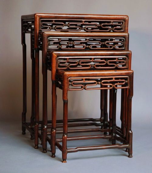 Late 19thc Set of Four Graduated 'Quartetto' Chinese Hardwood Tables