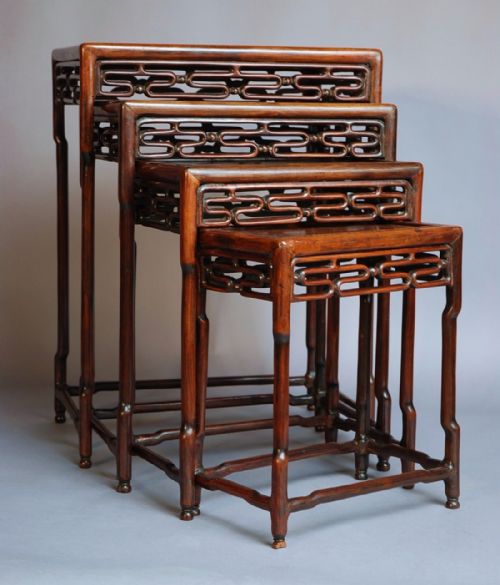 fig 1. Late 19thc set of four graduated 'Quartetto' Chinese hardwood tables