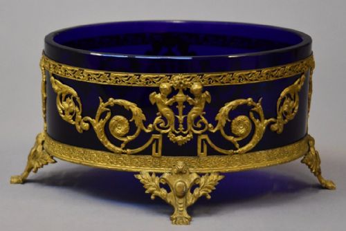 Fine Quality Late 19th Century Blue Glass and Gilt Metal Centrepiece/bowl