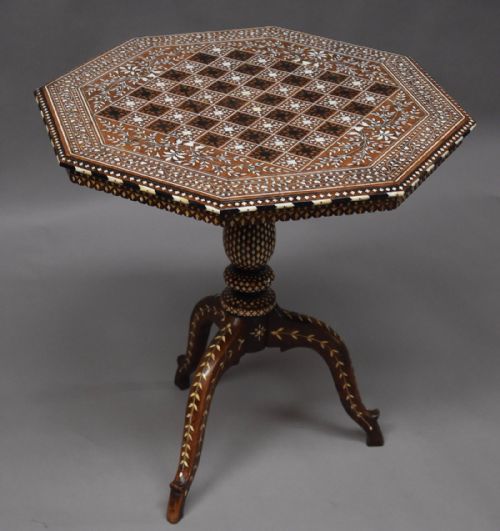 Late 19thc Anglo Indian Octagonal Inlaid Games Table or Superb Quality