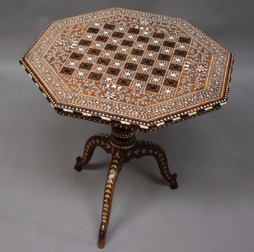 fig 1. Late 19thc Anglo Indian octagonal inlaid games table or superb quality