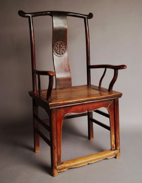 fig 3. Pair of late 19th century Chinese yoke back elm armchairs of good patina
