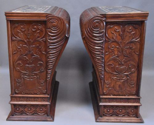 Large Pair of Late 19thc Highly Decorative Walnut Pedestals with Pietre Dure Tops