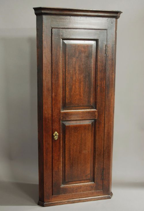Late 18thc Hanging Oak Corner Cupboard of Tall Proportions