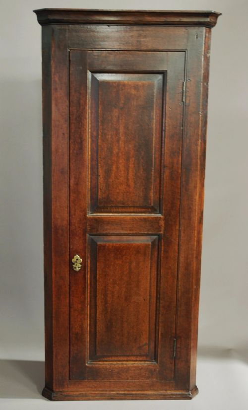 fig 1. Late 18thc hanging oak corner cupboard of tall proportions