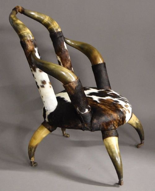fig 1. Rare late 19thc highly decorative bull horn armchair