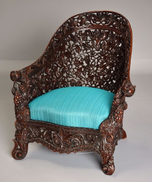 Rare Highly Decorative 19thc Profusely Carved Indian Armchair of Superb Quality