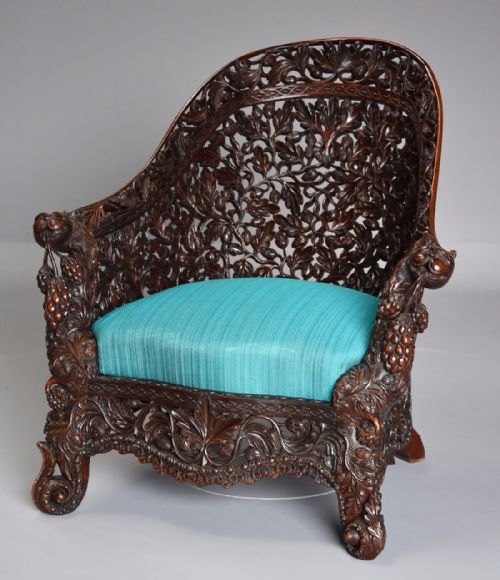 fig 1. Rare highly decorative 19thc profusely carved Indian armchair of superb quality 