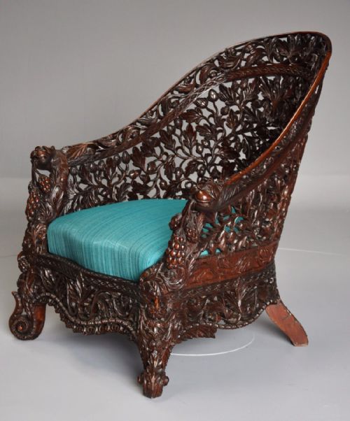fig 3. Rare highly decorative 19thc profusely carved Indian armchair of superb quality 