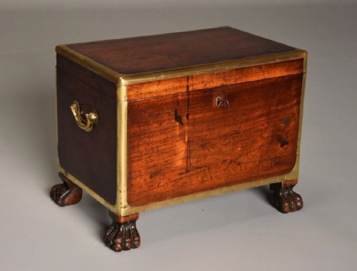 Mid 19thc Teak and Brass Bound Campaign Cellarette of Superb Patina