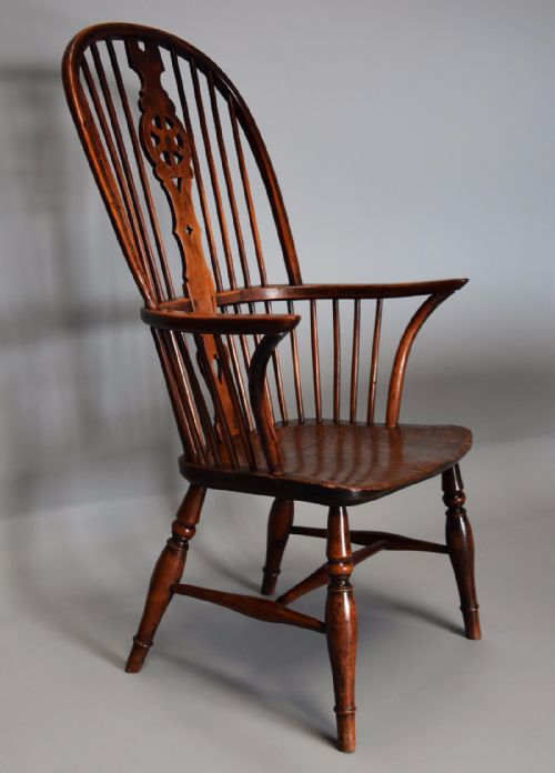 fig 1. 19thc fruitwood & elm high back hoop Windsor armchair of superb patina
