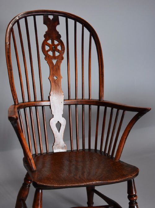fig 2. 19thc fruitwood & elm high back hoop Windsor armchair of superb patina