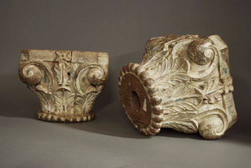 fig 1. Pair of late 19th century decorative carved & painted oak capitals