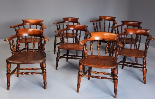 Large Matched Set of Eight Mid 19thc Smokers Bow Chairs or Office Chairs