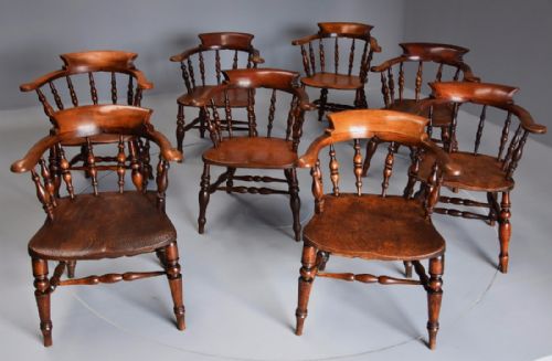 fig 1. Large matched set of eight mid 19thc Smokers bow chairs or Office chairs