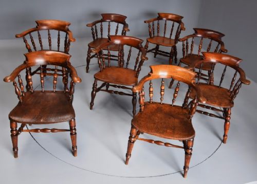 fig 2. Large matched set of eight mid 19thc Smokers bow chairs or Office chairs